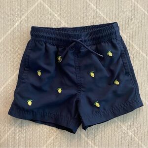 Janie and Jack Navy Blue Embroidered Lemon Swim Shorts Boy’s Size 12-18M